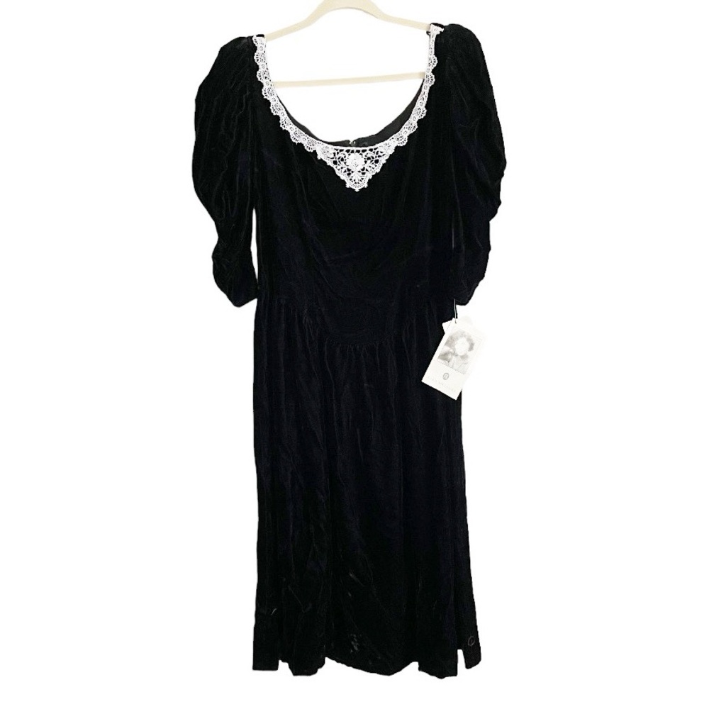 Vintage Gunne Sax by Jessica McClintock Velvet Puff Sleeve Midi Dress Size 13